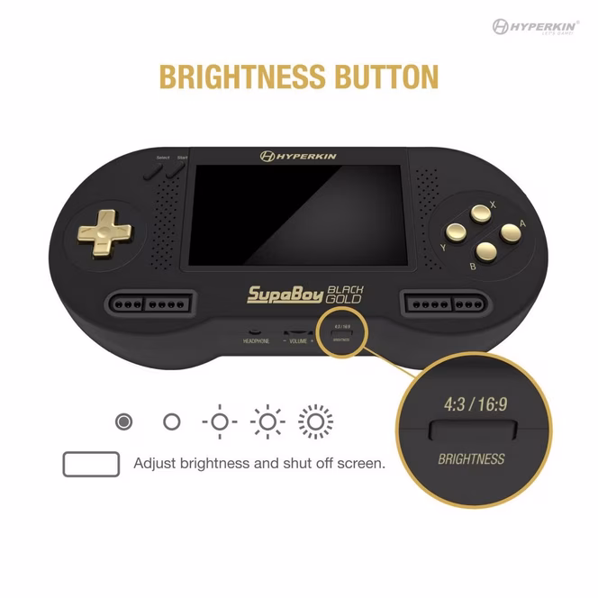 GameStop Hyperkin SupaBoy BlackGold Portable Pocket Console for Super NES/Super Famicom