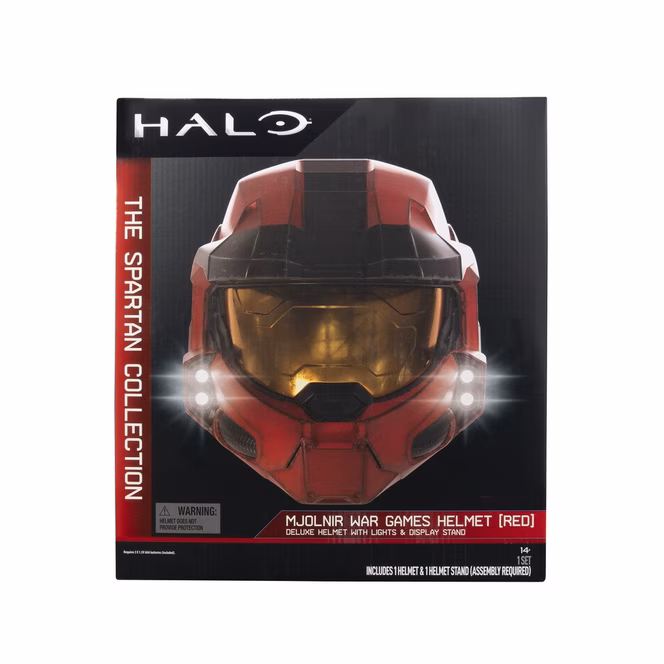 GameStop Jazwares Halo MJOLNIR War Games Helmet (Red) with Lights and Display Stand