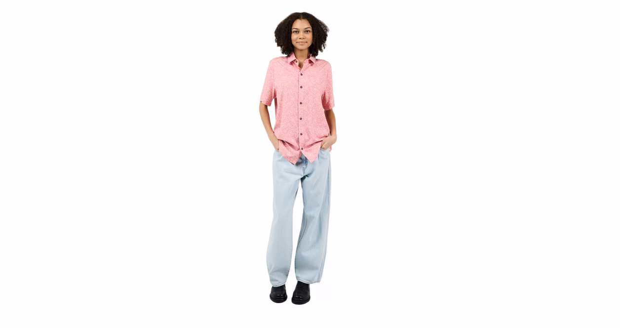 GameStop Nintendo Kirby Pink Outline Woven Button-Up Unisex Collared Shirt