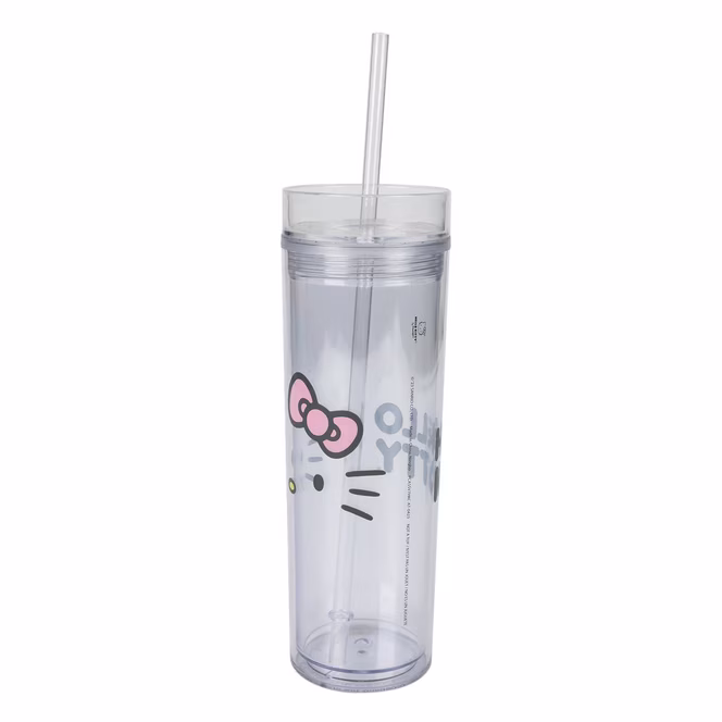 GameStop Hello Kitty Face Clear 16 oz Slim Water Bottle with Straw
