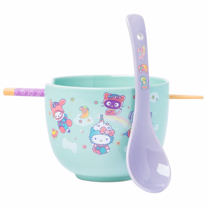 GameStop Hello Kitty and Friends Dreamland Space Quad Ceramic Ramen 20oz Bowl with Chopsticks and Spoon