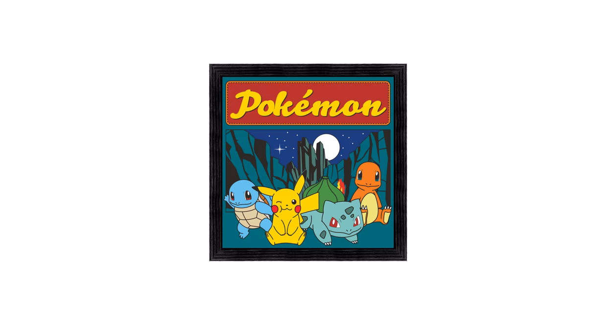 GameStop Pokemon Nighttime Outdoor Adventure Group Gel Coat Framed 6-In x 6-In Wall Art