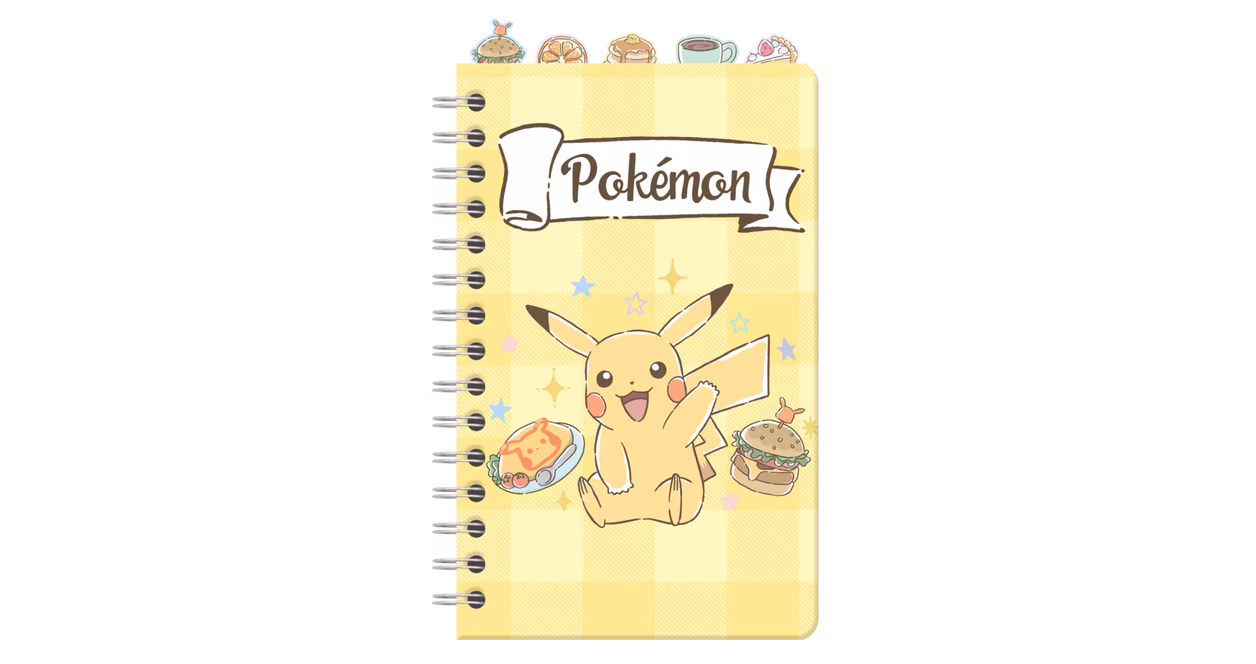 GameStop Pokemon Tossed Cafe Food Characters And Icons 8x5 Inch Spiral Tabbed Notebook