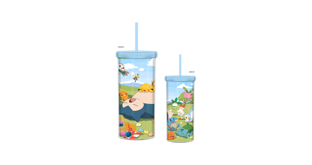 GameStop Pokemon Blossom Picnic 20oz Plastic Tall Cold Cup with Lid and Straw