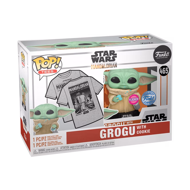 GameStop Funko POP! And Tee: Star Wars: The Mandalorian Grogu with Cookie Special Edition Bobblehead and Unisex T-Shirt