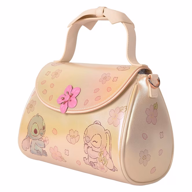 GameStop Loungefly Stitch and Angel Cherry Blossom Bow Handle Crossbody Bag