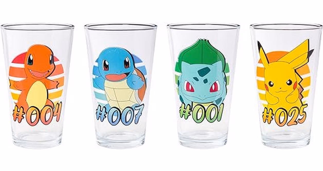 GameStop Pokemon Starters Brush Strokes 4 Piece 16oz. Pint Glass Set
