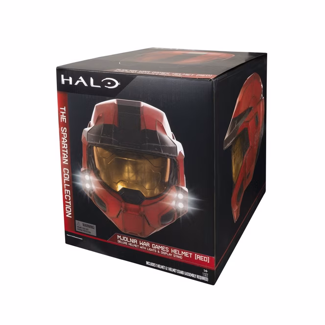 GameStop Jazwares Halo MJOLNIR War Games Helmet (Red) with Lights and Display Stand