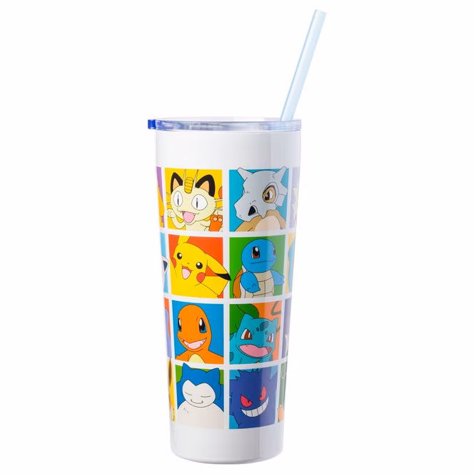 GameStop Pokemon Character Grid 22oz Double Walled Stainless Steel Tumbler with Straw