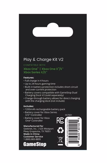 GameStop GameStop Play and Charge Kit for Xbox Series X/S and Xbox One