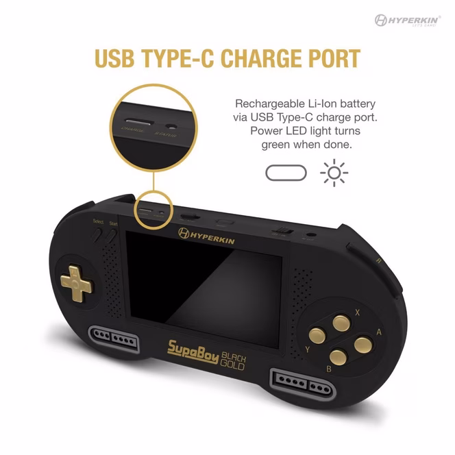 GameStop Hyperkin SupaBoy BlackGold Portable Pocket Console for Super NES/Super Famicom