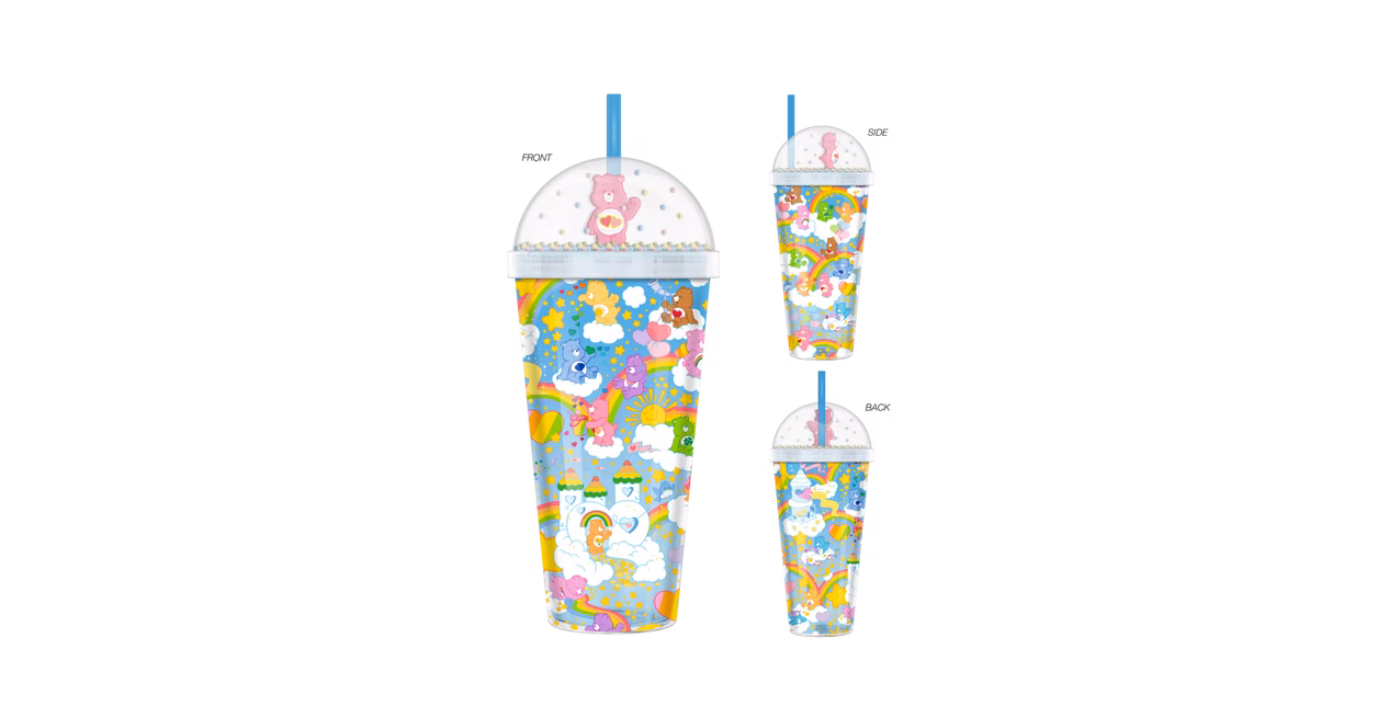 GameStop Care Bears Rainbows Clouds And Stars 24oz Dome Top Travel Tumbler