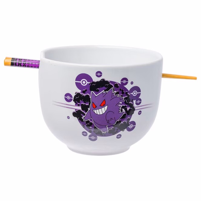 GameStop Pokemon Gengar Ramen 20oz Ceramic Bowl with Chopsticks Set