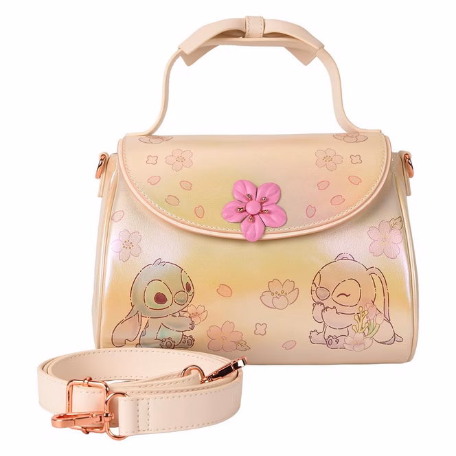 GameStop Loungefly Stitch and Angel Cherry Blossom Bow Handle Crossbody Bag