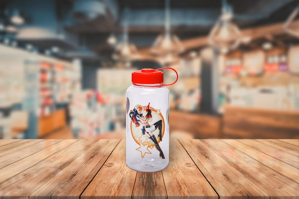 GameStop Fallout Nuka Cola Logo Plastic 34oz Water Bottle with Lid and Molded Ice Cubes