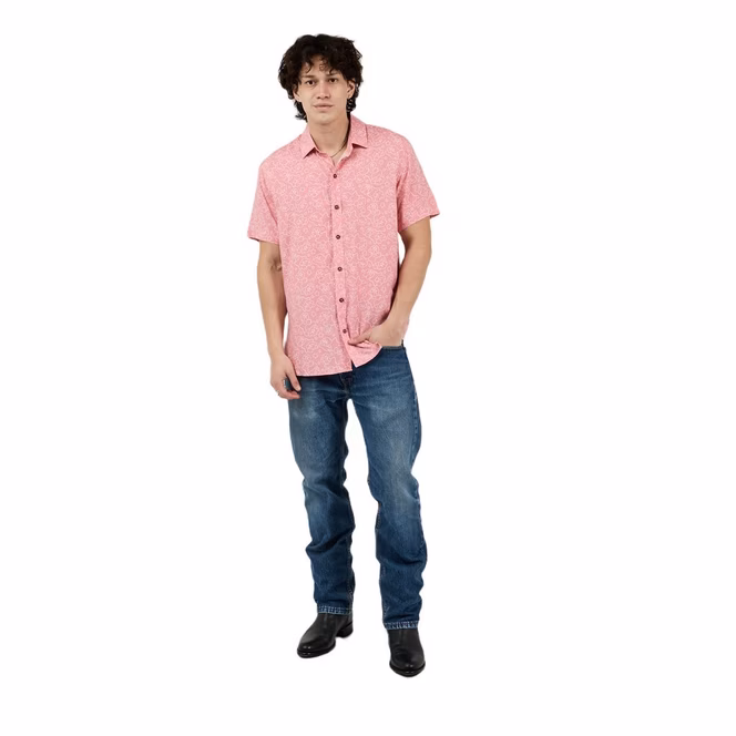 GameStop Nintendo Kirby Pink Outline Woven Button-Up Unisex Collared Shirt