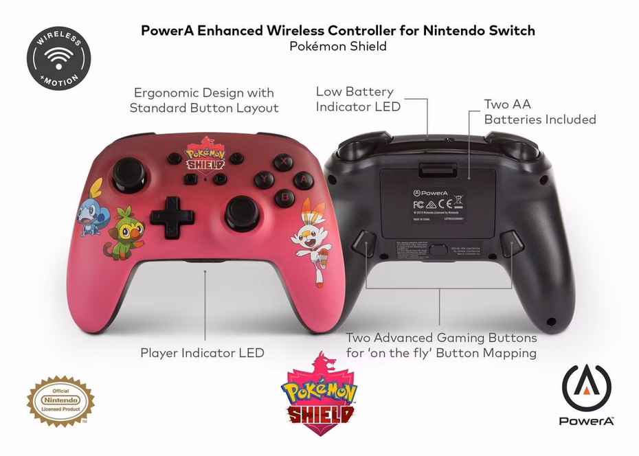 GameStop PowerA Pokemon Shield Enhanced Wireless Controller for Nintendo Switch