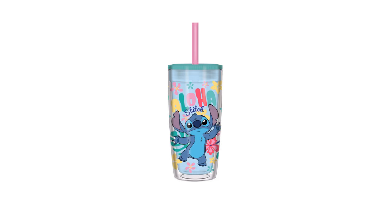 GameStop Disney Lilo and Stitch - Stitch Aloha Colorful Spill Resistant Plastic 20oz Tumbler