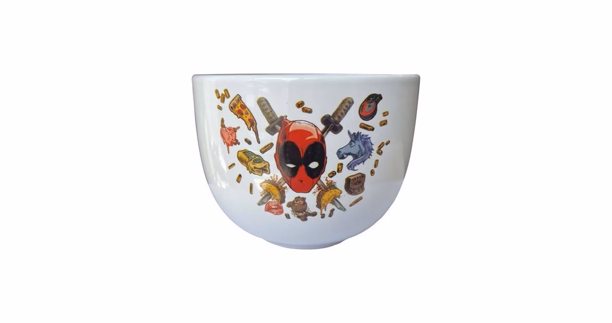 GameStop Deadpool Face Swords and Tacos Boxed 20oz Ceramic Ramen 20 oz. Bowl with Chopsticks