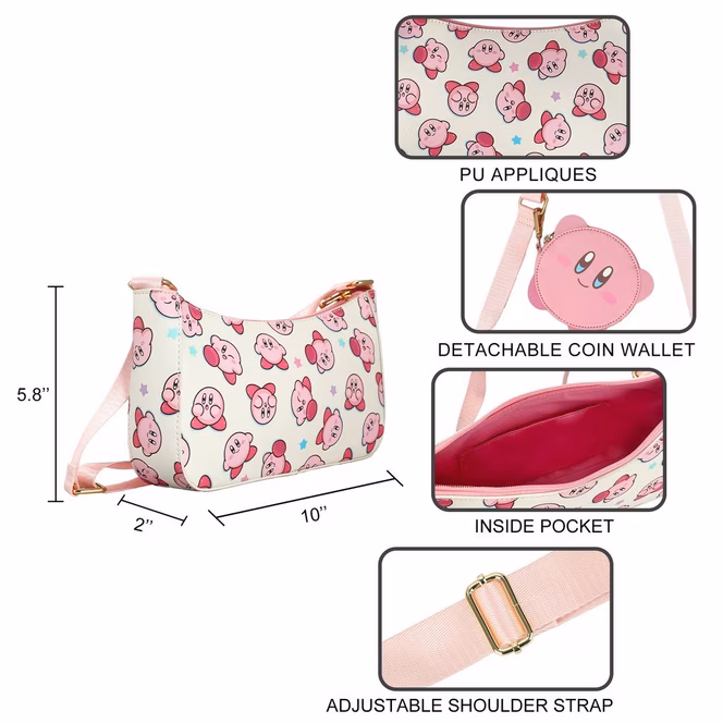 GameStop Kirby Toss Pattern Shoulder Bag with Detachable Coin Purse
