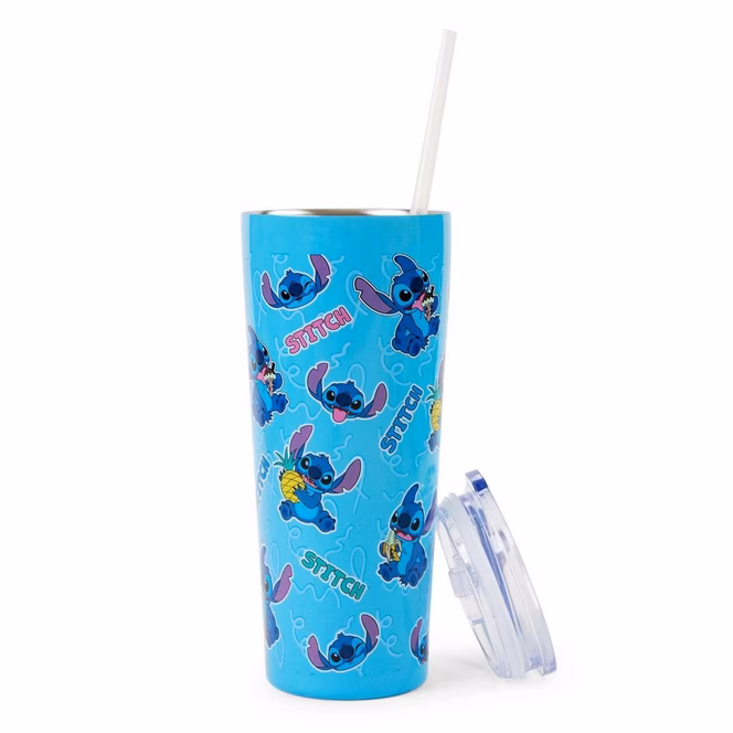 GameStop Silver Buffalo Disney Lilo & Stitch Snack Toss Double-Walled Stainless Steel 22oz Tumbler