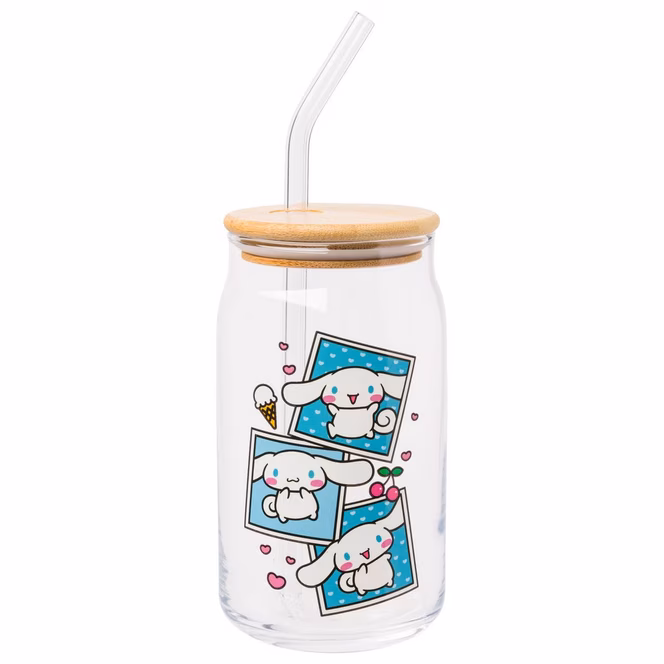 GameStop Sanrio Cinnamoroll Snapshot 16oz Glass Tumbler with Bamboo Lid and Glass Straw