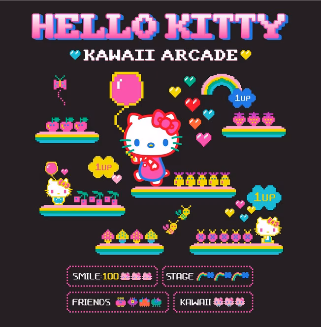 GameStop Hello Kitty Arcade 8-Bit Unisex Short Sleeve Graphic T-Shirt GameStop Exclusive