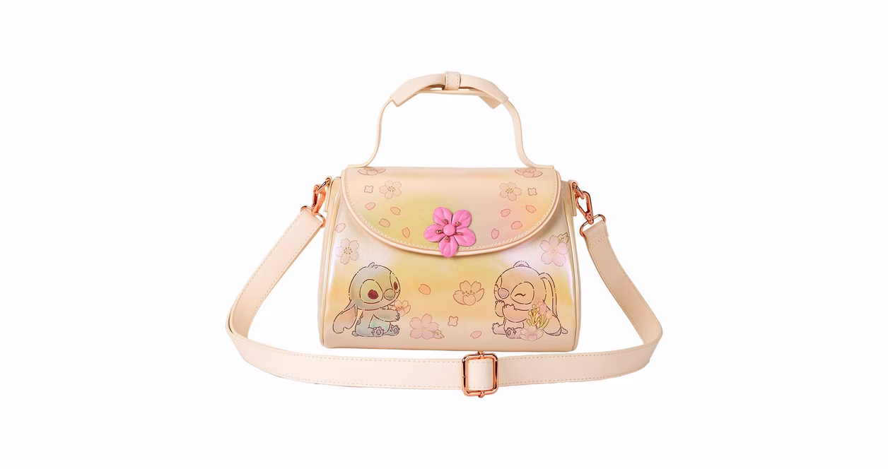 GameStop Loungefly Stitch and Angel Cherry Blossom Bow Handle Crossbody Bag