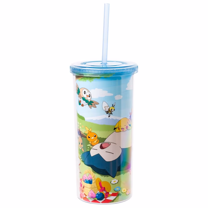 GameStop Pokemon Blossom Picnic 20oz Plastic Tall Cold Cup with Lid and Straw