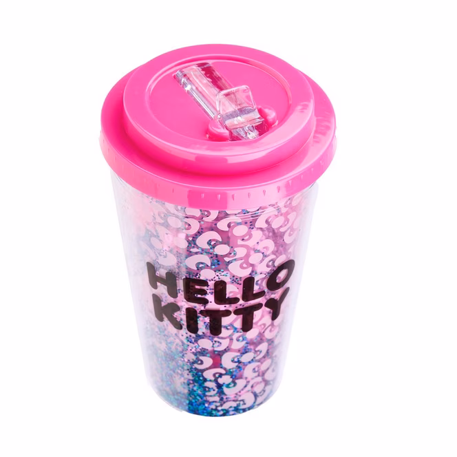 GameStop Hello Kitty Flip Straw Water Bottle with Glitter