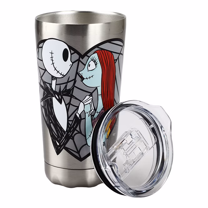 GameStop The Nightmare Before Christmas Jack and Sally Gray 15 oz Stainless Steel Tumbler