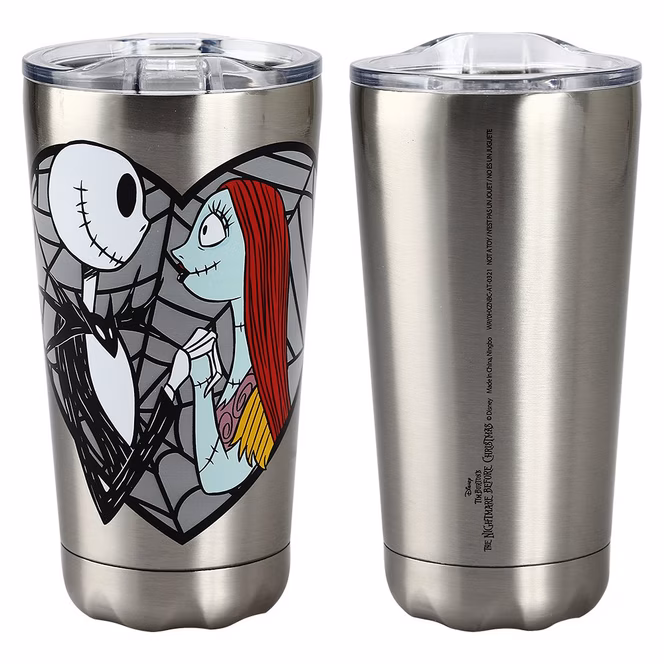 GameStop The Nightmare Before Christmas Jack and Sally Gray 15 oz Stainless Steel Tumbler