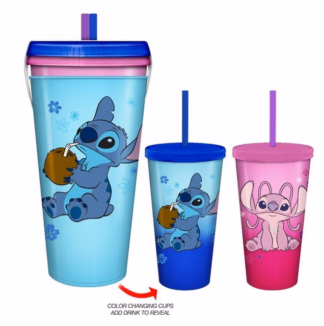 GameStop Lilo and Stitch Angel and Stitch 24 oz Color Changing Plastic Tumbler 2-Pack