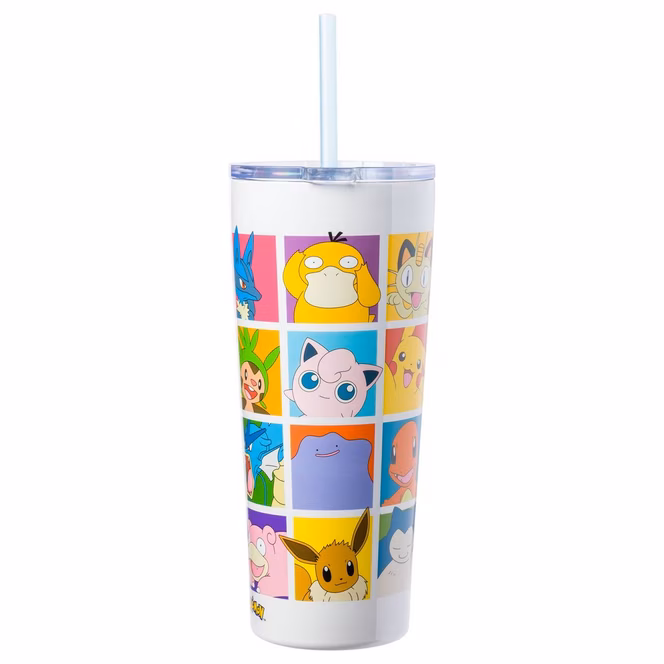 GameStop Pokemon Character Grid 22oz Double Walled Stainless Steel Tumbler with Straw