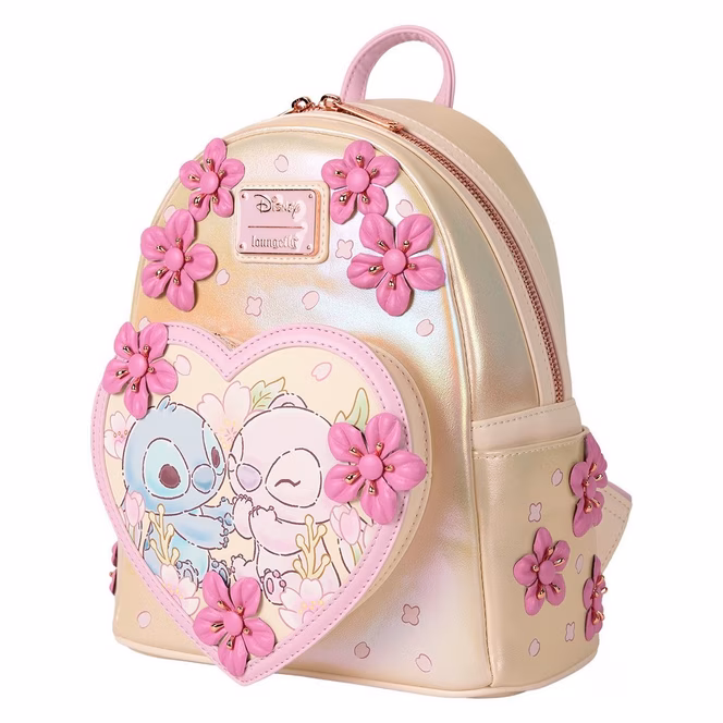 GameStop Loungefly Stitch and Angel Cherry Blossom Heart Mini Backpack