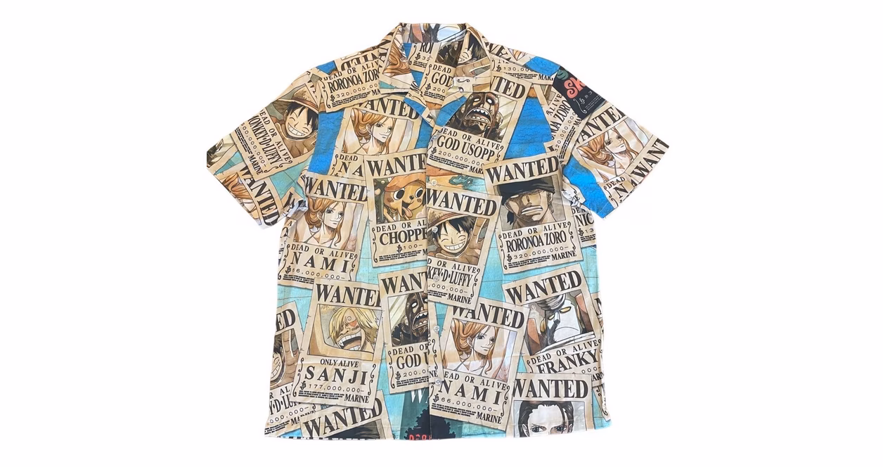 GameStop One Piece Wanted Poster Short Sleeve Unisex Button Up T-Shirt GameStop Exclusive