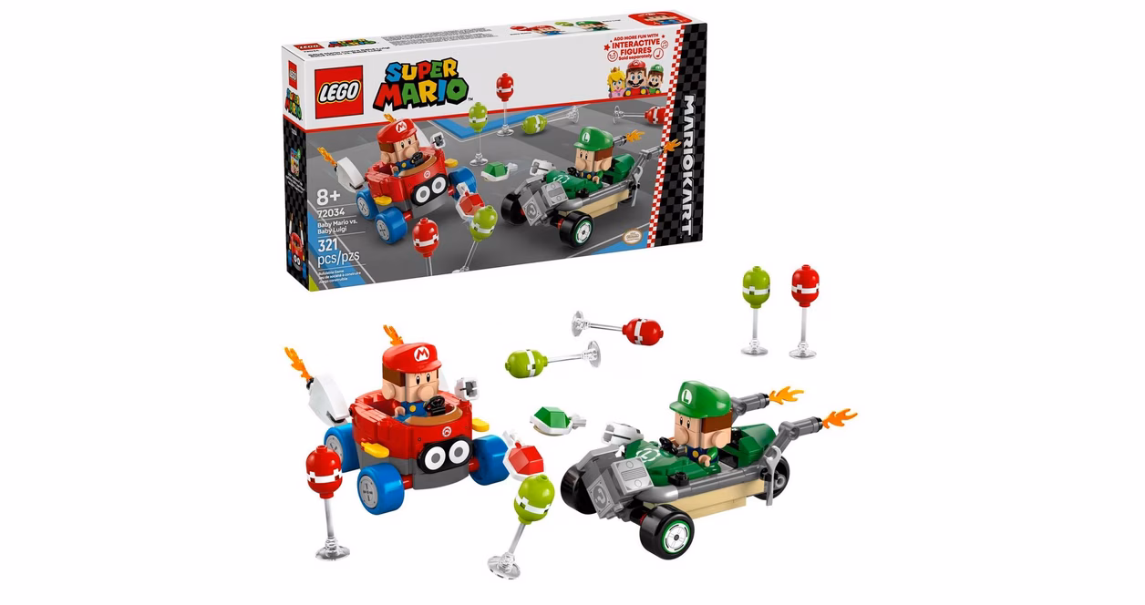GameStop LEGO Super Mario Kart Baby Mario vs. Baby Luigi Building Toy 72034