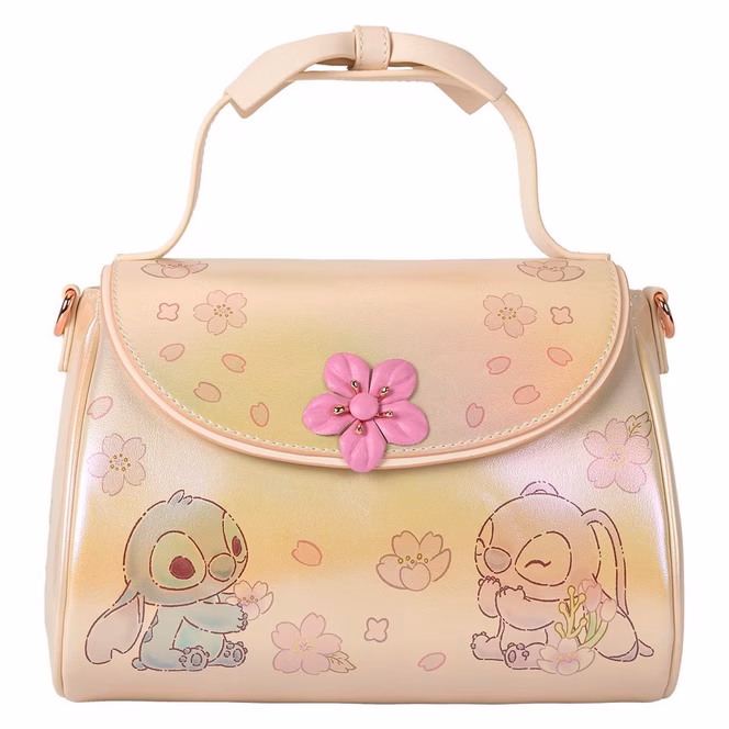 GameStop Loungefly Stitch and Angel Cherry Blossom Bow Handle Crossbody Bag