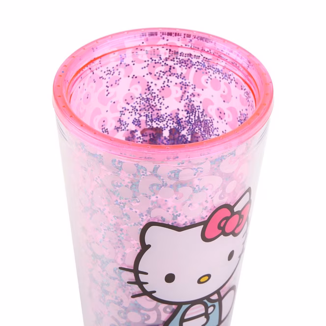GameStop Hello Kitty Flip Straw Water Bottle with Glitter