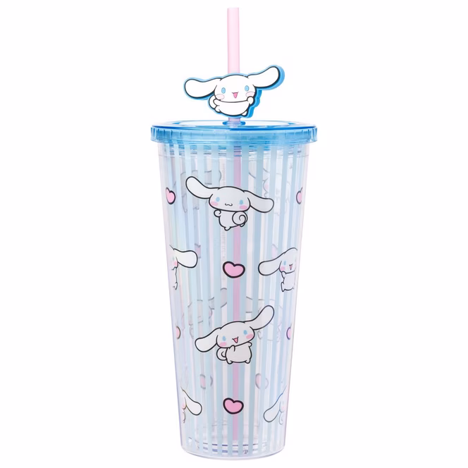 GameStop Sanrio Cinnamoroll Stripe Pattern 24oz Plastic Cold Cup with Lid And Topper Straw