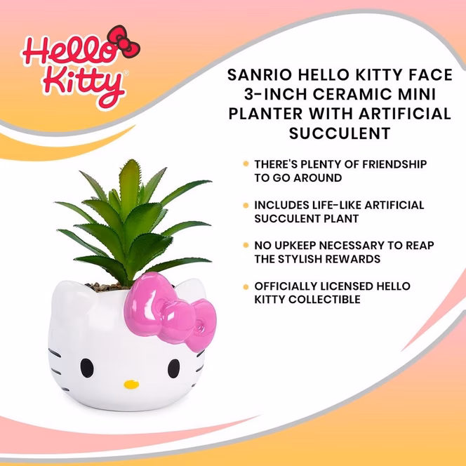 GameStop Hello Kitty Face 3-In Ceramic Mini Planter with Artificial Succulent