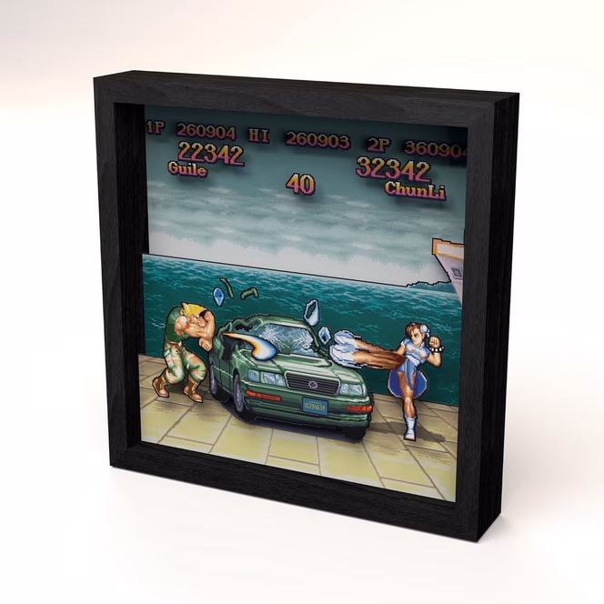 GameStop Pixel Frames Street Fighter II Car Scene 3D Shadow Box Framed Decor Wall Art