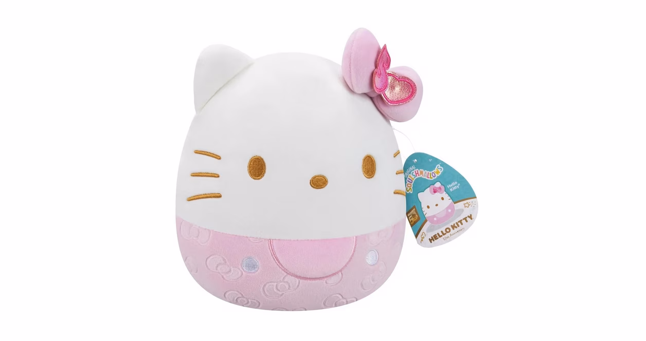 GameStop Squishmallows Sanrio 50th Anniversary Pink Embossed Hello Kitty 8-in Plush