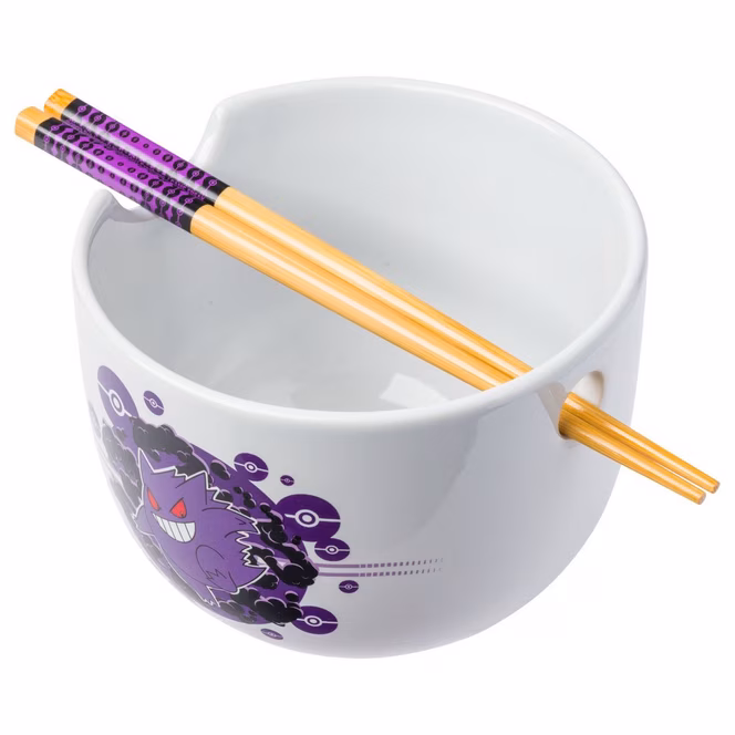 GameStop Pokemon Gengar Ramen 20oz Ceramic Bowl with Chopsticks Set