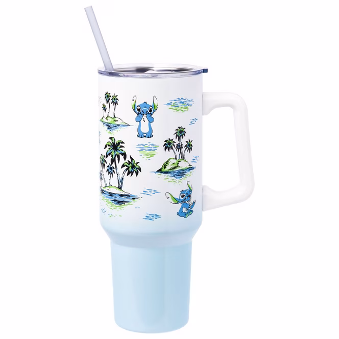 GameStop Disney Lilo and Stitch Vintage Sketch Palm Trees and Flowers 40oz Stainless Steel Tumbler with Handle