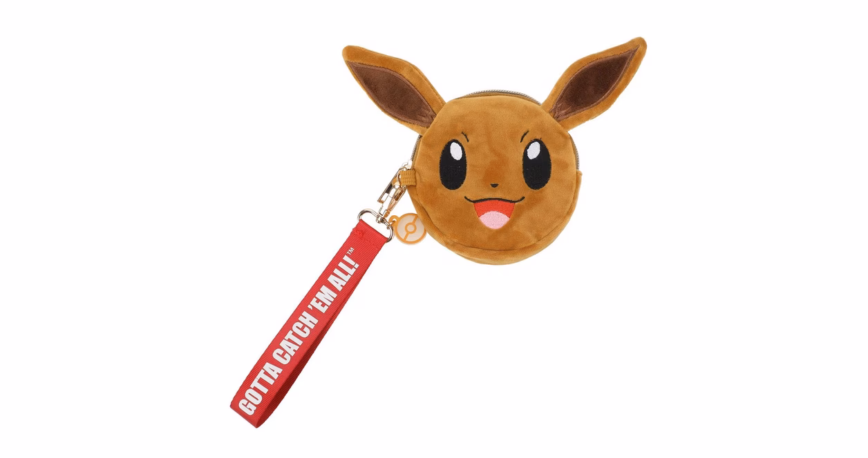 GameStop Eevee Big Face Faux Fur Coin Purse with Detachable Strap and Pokeball Charm