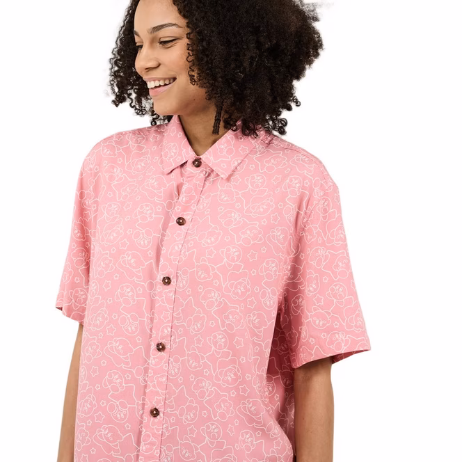 GameStop Nintendo Kirby Pink Outline Woven Button-Up Unisex Collared Shirt
