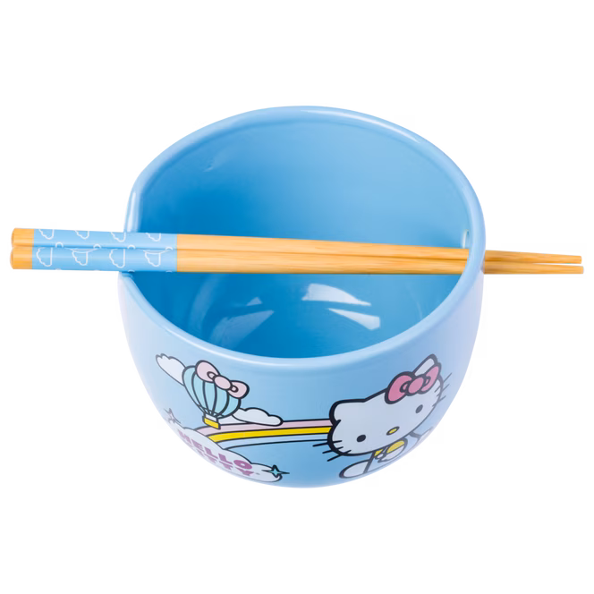 GameStop Sanrio Hello Kitty Seize The Moment Rainbow 20oz Ceramic Ramen Bowl with Chopsticks