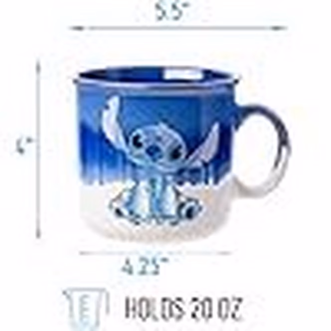 GameStop Lilo and Stitch Sketchy Seated Stitch Ohana Script Ceramic Camper 20oz Mug