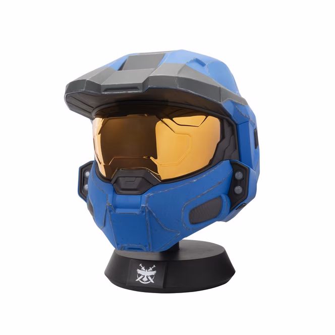 GameStop Jazwares Halo MJOLNIR War Games Helmet (Blue) with Lights and Display Stand